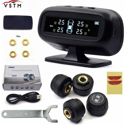 Solar TPMS Car Tire Pressure Alarm Monitor System 4 Wheel Internal External Tyre Sensor Temperature Alert free shipping