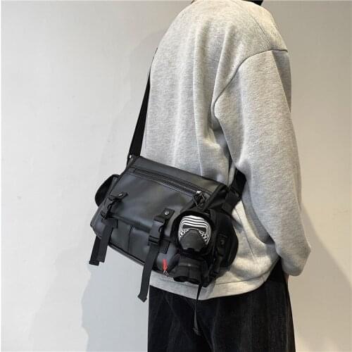 Cool mens messenger bag street trend casual all-match shoulder bag large capacity black student school bag oblique women