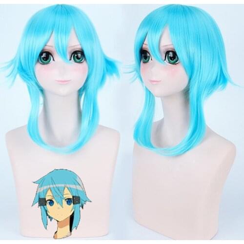 Sword Art Online Sinon/Asada Shino Cosplay Wig SAO 40cm Short Ice blue Wigs Heat Resistance Fiber Synthetic Fake Hair