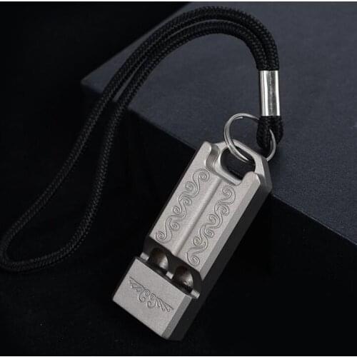 Titanium whistle lightweight portable outdoor survival whistle camping equipment high frequency lanyard TC4 double tube whistle