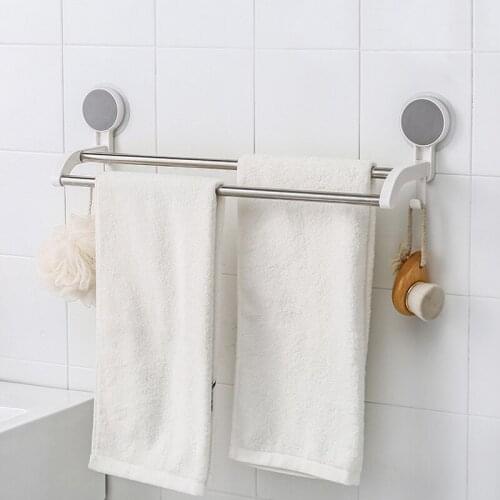 Bathroom Towel Rack Multifunctional Storage Hook Kitchen Single and Double Rod Seamless Sticking Towel Bar Shelving for Shower