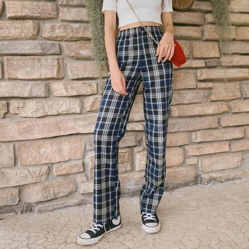 Women Check Straight Leg Trouser High Waist Trousers In Vintage Check