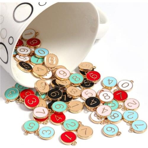 Julie Wang 10PCS Enamel 0-9 Number Charms Double Face Alloy Round Number Pendant Earrings Jewelry Making Accessory