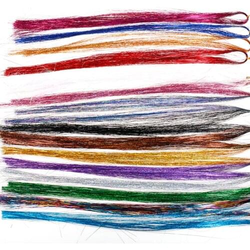 120 Strands/bag Sparkle Shiny Tinsel Rainbow Silk Hair Extensions Dazzles Women Hippie for Braiding Headdress Colorful Long 28"