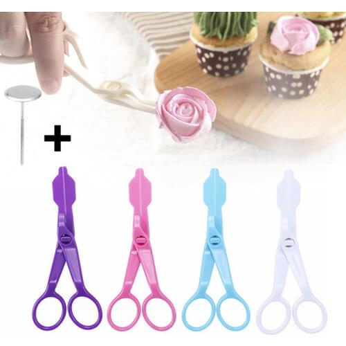 2Pcs/set Piping Flower Scissors Nail Safety Rose Decor Lifter Fondant Cake Decorating Tray Cream Transfer Baking Pastry Tools