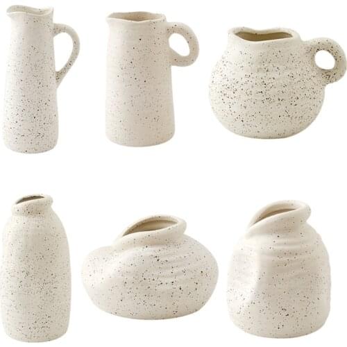 2021 Nordic Modern Ceramic Matte Flower Pots with Handle Minimalist Farmhouse Decorative Vases Water Pitcher Dried Floral Holder