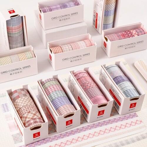 6pcs/set Grid Washi Tape Set Masking Tape Washy Organizer Journaling Supplies Washitape Stationery Sticker Scrapbook