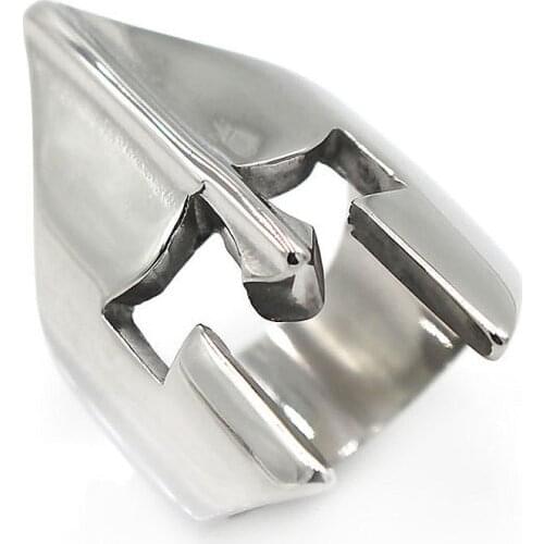 AsJerlya Cool Classic Spartan Helmet Ring Men Simple Stainless Steel Warrior Rings Biker Jewelry Gift for Him