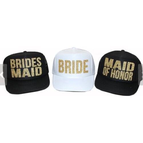 Customize glitter gold wedding bridesmaid bride hats Matron of honor Mesh Trucker Snapback trucker caps party favors decoration