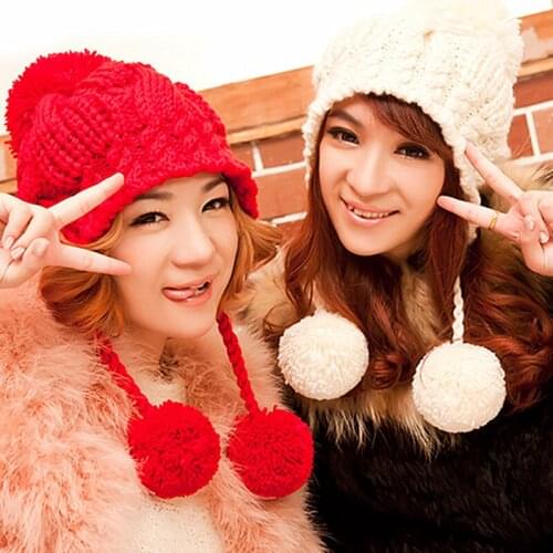 BomHCS Lovely Women Winter Thick Warm Ear Muff Handmade Knitted Hat Beanie