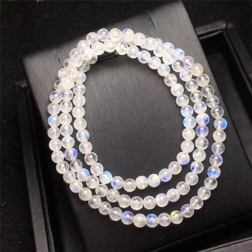 4mm Natural Moonstone Bracelet Jewelry For Women Lady Men Healing Gift Blue Light Crystal 3 Laps Charm Round Beads Stretch AAAAA