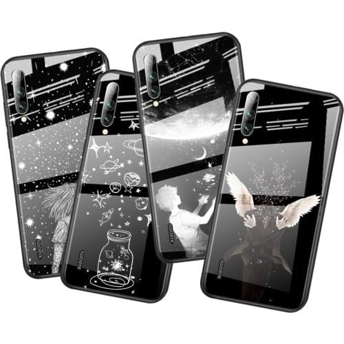 Tempered Glass Cover White Flower Moon Stars For Xiaomi Mi 11 11i 10T CC9E CC9 9T Note 10 Ultra Pro Lite 5G Phone Case