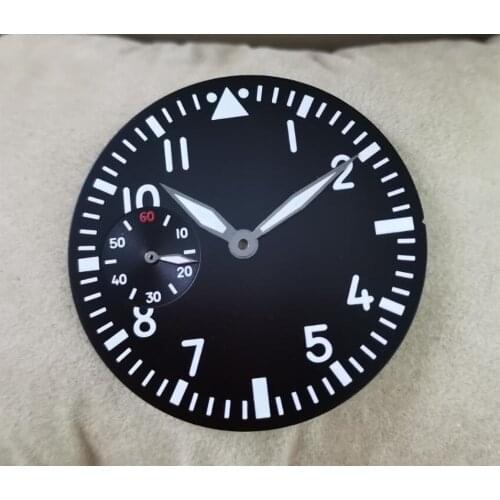 Watch parts 38.9mm black watch dial Gun color Watch hand white number green luminous Suitable for eta6497 movement P13-21