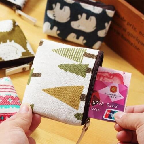 Women Cotton Printing Coin Purse Retro Garden Headphone Bag Card Holder Key Case for Kids Girls