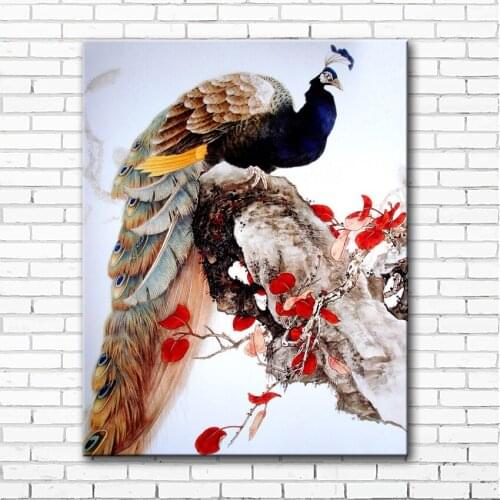 Chinese style peacock flowers rockery landscape canvas printings oil painting printed on canvas home wall art decoration picture