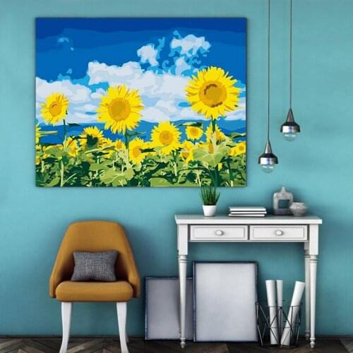 Paint by number art painting by numbers Filling and decompression oil painting Sunflower English modern flower field summer