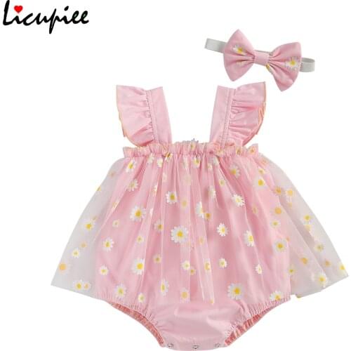 0-18 Months Toddler Baby Flower Printing Two-pieces Set, Infant Girls Square Collar Sleeveless Bodysuit Skirt + Headband Set
