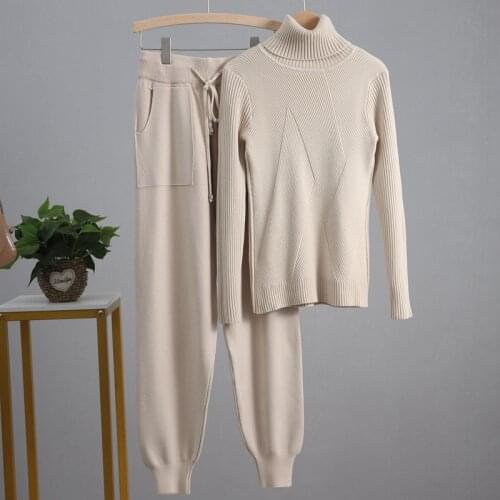 GIGOGOU Winter Thick Women Suits Track Costume 2 Piece Set Tight Turtleneck Pullover Sweaters And Long Knitted Jumper Sportsuits