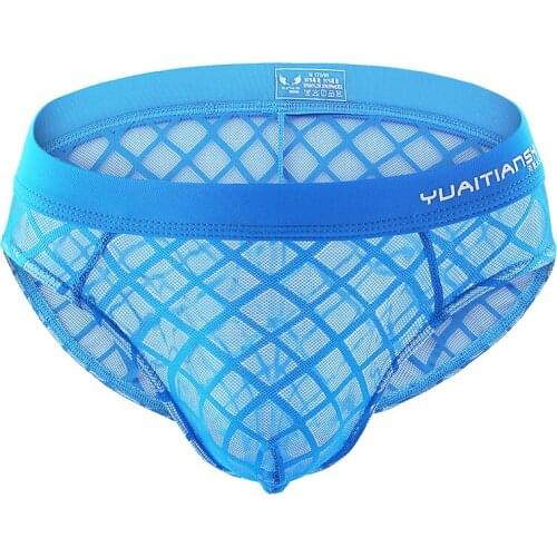 Mens Sexy Underwear Briefs Breathable Elastic Mid Waist Solid Moisture Wicking Underwear Male Mesh Convex Pants