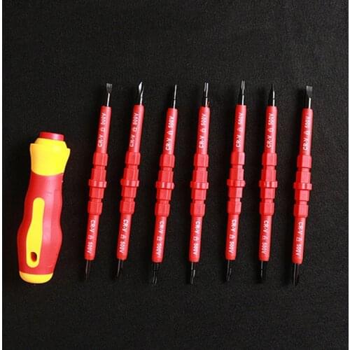 7 In 1 Screwdriver Tool Set Electrician Screwdriver Electrical Fully Insulated High Pressure Multifunction Screw Head Type Red