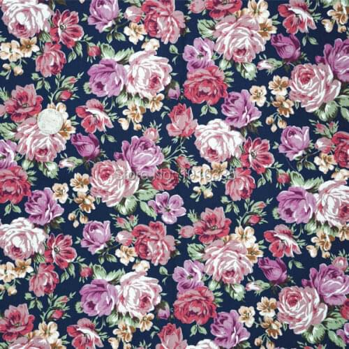New 145CM Width Nave Blue 100% Cotton Fabric With Purple Rose Floral Printed Patchwork Fabric For Girls Dress