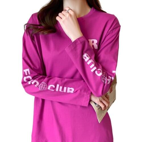 New 2021 Spring Cotton T-shirt girls tops self-letter printing mid-length style long-sleeved bottoming shirt round-neck pullover