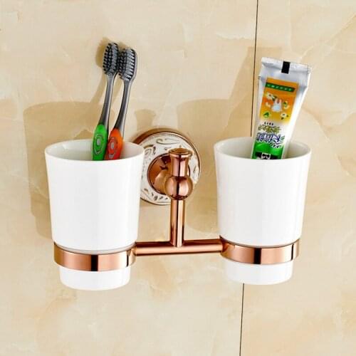 WORID Brass Ceramic tumbler Bathroom Accessories toothbrush toothpaste Double Tumbler Cup Holders X-6012