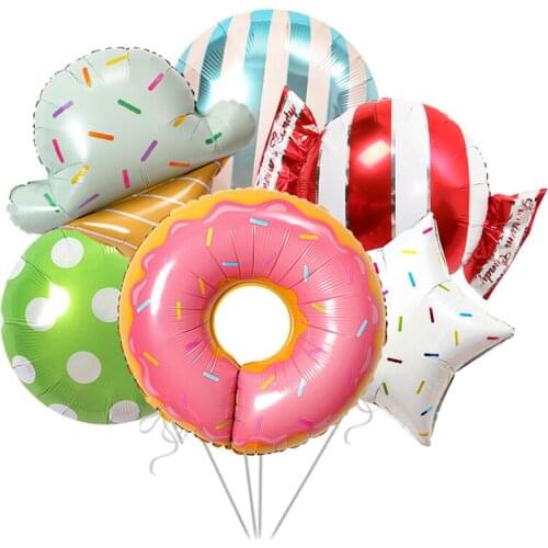 Donuts Candy Ice Cream Popcorn Food Foil Balloons Baby Shower Kids Toys balloons Boys Gril Gift Doughnut Rainbow Kids Toys