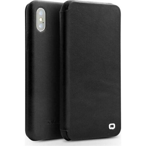 QIALINO Genuine cowhide Magnetic Flip Bag business For iphone X 10 wallet with card Leather Flip Wallet Cover for case