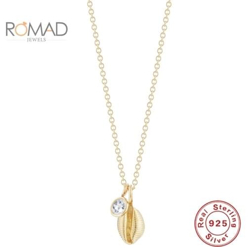 ROMAD Women White White Zircon Gold Necklaces Jewelry Minimalist 925 Sterling Silver Shell Pendant Clavicle Necklace Naszyjnik