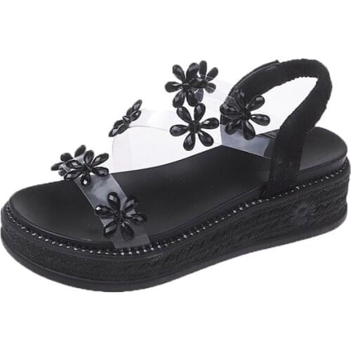 Slope heel simple sandals female 2021 new summer fashion fairy style wild platform platform shoes with skirt