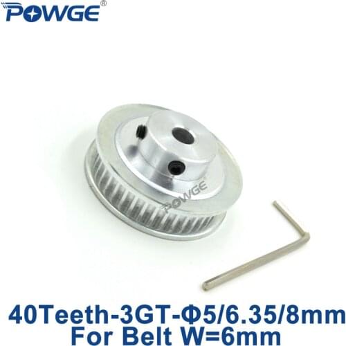 POWGE 1pcs 40 Teeth 3GT Timing Pulley Bore 5mm 6.35mm 8mm for width 6mm 3GT Synchronous Belt GT3 3MGT Pulley Belt 40Teeth 40T
