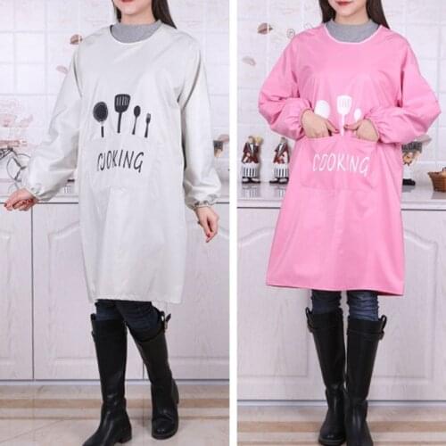 Waterproof Cooking Chef Kitchen Restaurant Long Sleeve Apron Print Pattern With Pockets For Man Woman K0AB