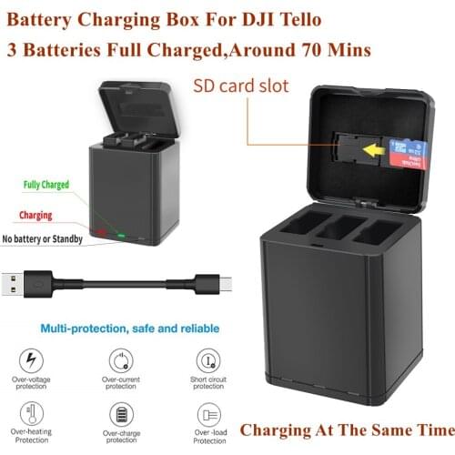 3 IN 1 Tello Battery Charging Box QC Fast Charge Chargers Type Sports Camera Lithium Batteries Charging Same Time for DJI Tello