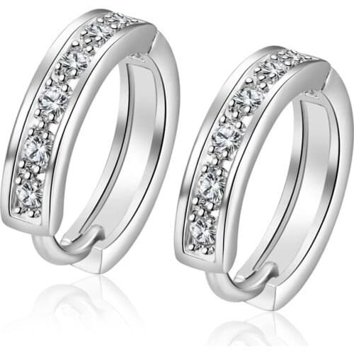 ZEMIOR Clip Earrings For Women Round 5A Clear Cubic Zircon Female White Earring Engagement Fashion Jewelry Gift Recommend