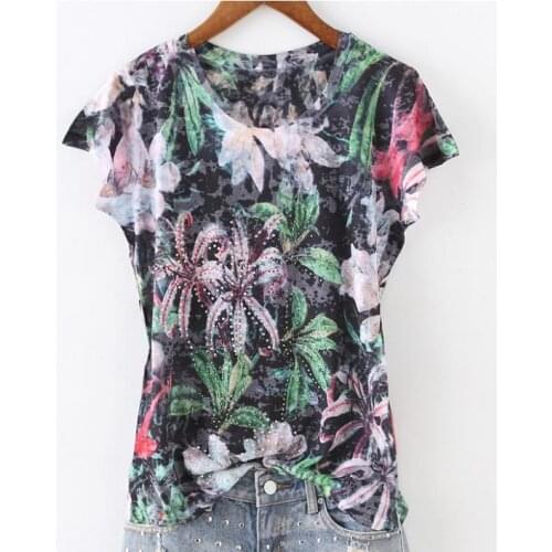 2020 summer new fashion t-shirt women silk cotton diamond printed short-sleeved Top tees plus size 4xl