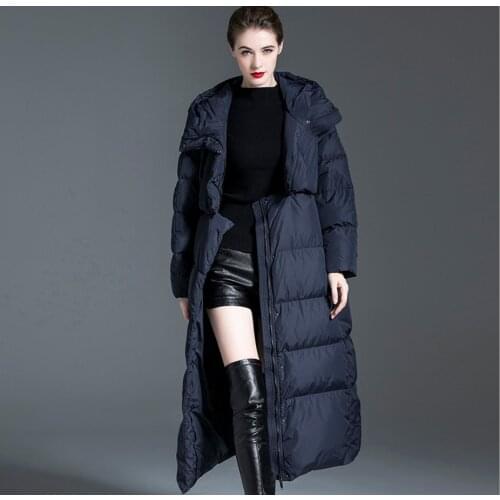 Female Down jacket 2020 new Womens mid-length coats hooded white duck down overcoat thick outerwear Korean high-end winter coat