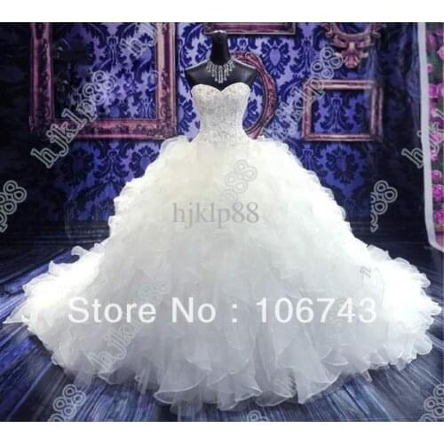 Free shipping 2018 cathedral sweet Luxury Royal Puffy Cathedral Train beaded Bridal Gowns Organza mother of the bride dresses