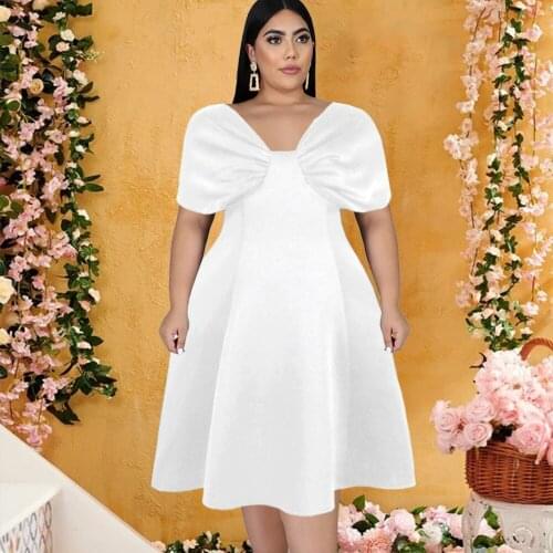 V-neck Short Sleeve High Waist Big Swing Women Sexy Black Dress 2021 Lady Elegant Wedding Evening Party Dress White Mini Vestido