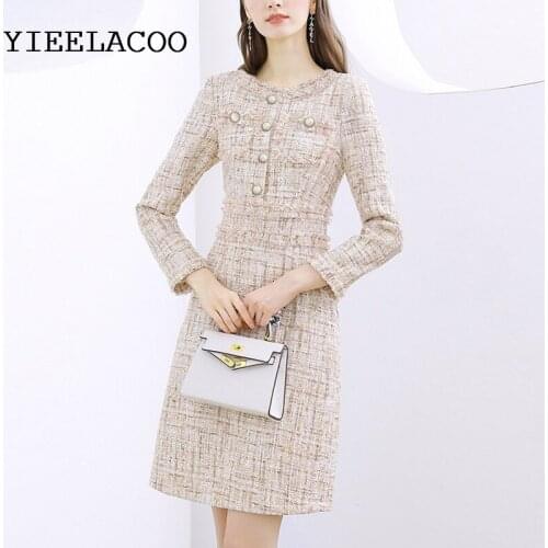 Professional tweed dress Sequins flash fabric spring / autumn womens dress Business ladies one-piece dress