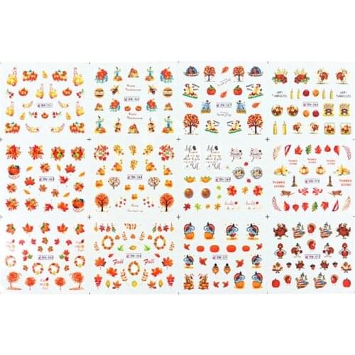 27RC 1 Sheet Fall Maple Leaf Pumpkin Nail Art Stickers Harvest Water Transfer Decals