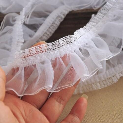 1M High Quality Lace Fabric Organza 4cm Ribbon DIY Elastic Lace Collar White Lace Fabric For Sewing Guipure Dresses Craft KG01