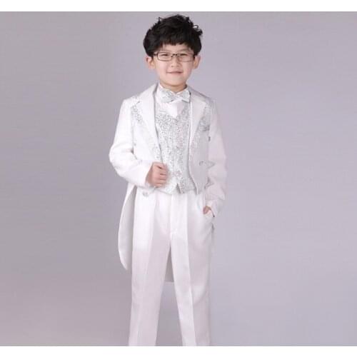 Popular in Europe new Suits Boys Clothes Set Kids Formal Wedding Blazer Swallow-tailed Coat Kids Party Bow Tie Clothing 5pcs/set