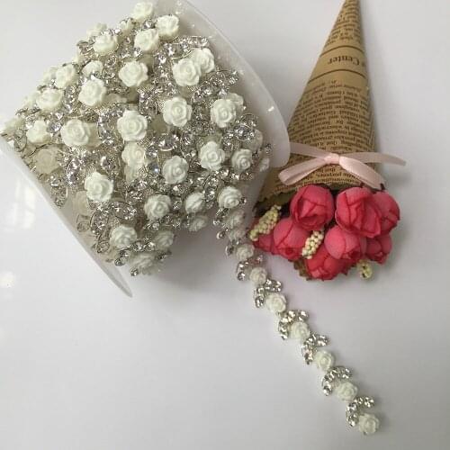 5Yards White Flowers Rhinestone Trim 888 Stones Crystal Applique Patch For Wedding Sash High Quality