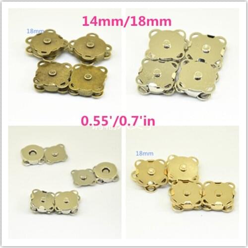 50 pcs 14mm/18mm Metal Magnetic Snap Fasteners Clasps Buttons Purse Gold/Silver/Antique Bronze Sewing DIY Closures Bag Craft