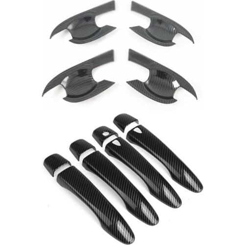 For Nissan Navara NP300 2015-2020 Carbon Fiber Car Side Door Handle Bowl Cover Trim Sticker Decoration Accessories 8PCS
