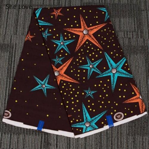 Chzimade 1Yard Ankara African Cotton Real Wax Fabric Black Color Five Star Printed Batik Fabric For Women Party Dress Making