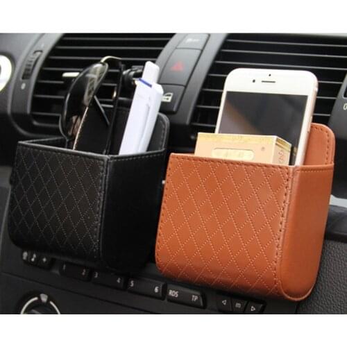 Auto Vent Outlet Trash Box PU Leather Car Mobile Phone Holder Storage Bag Organizer Automobile Hanging Box Car Styling bag