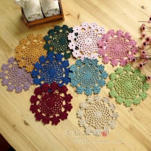 Free shipping European ZAKKA 5 pic/lot crochet cotton pad coaster lace doilies for wedding with flower placemat cup pads mat