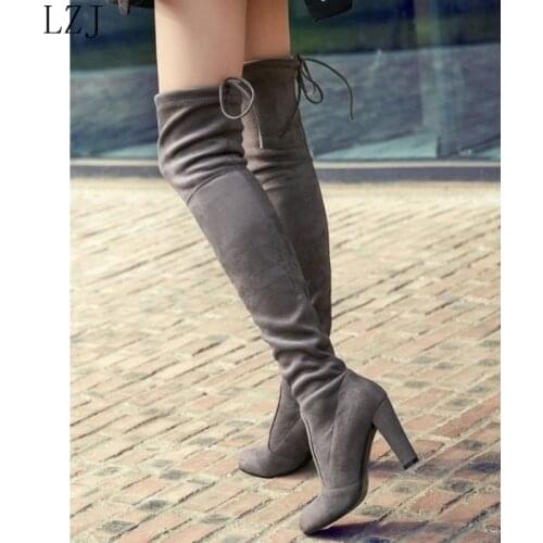 Faux Suede Women Over The Knee Boots Lace Up Sexy High Heels Shoes Woman Female High Boots Botas 34-43 Women High Boot